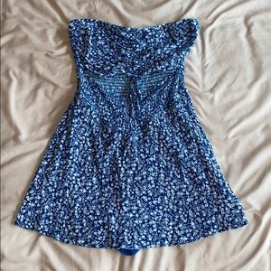 Blue flowered strapless romper